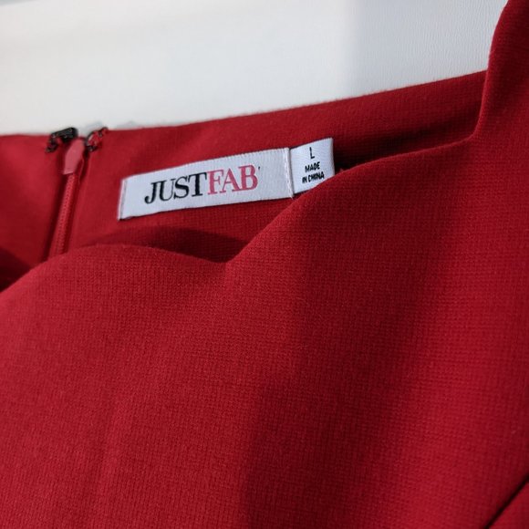 JustFab Scallop Fit and Flare Dress Geranium Red Size Large - Picture 7 of 12